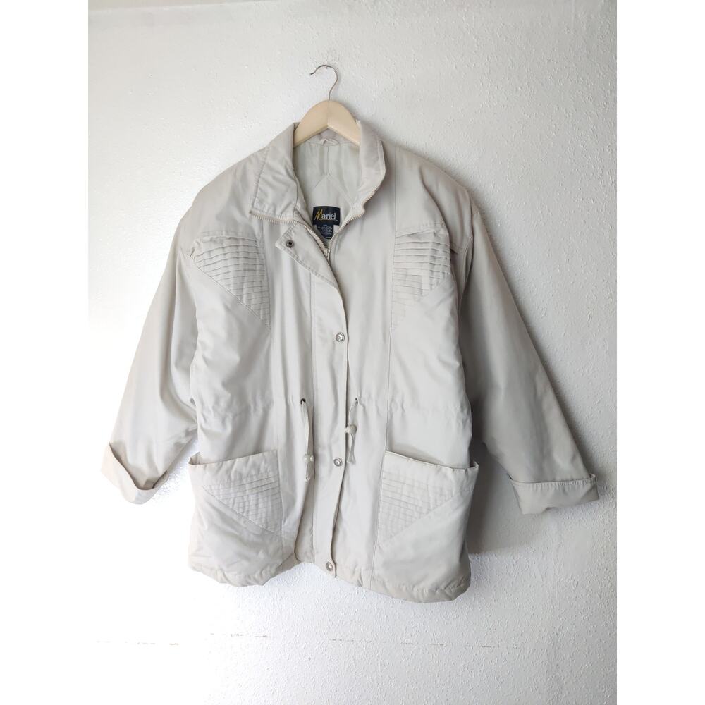 Mariel Vintage Women's White/Gray Cotton Blend Full Zip Snap Jacket Size 16W